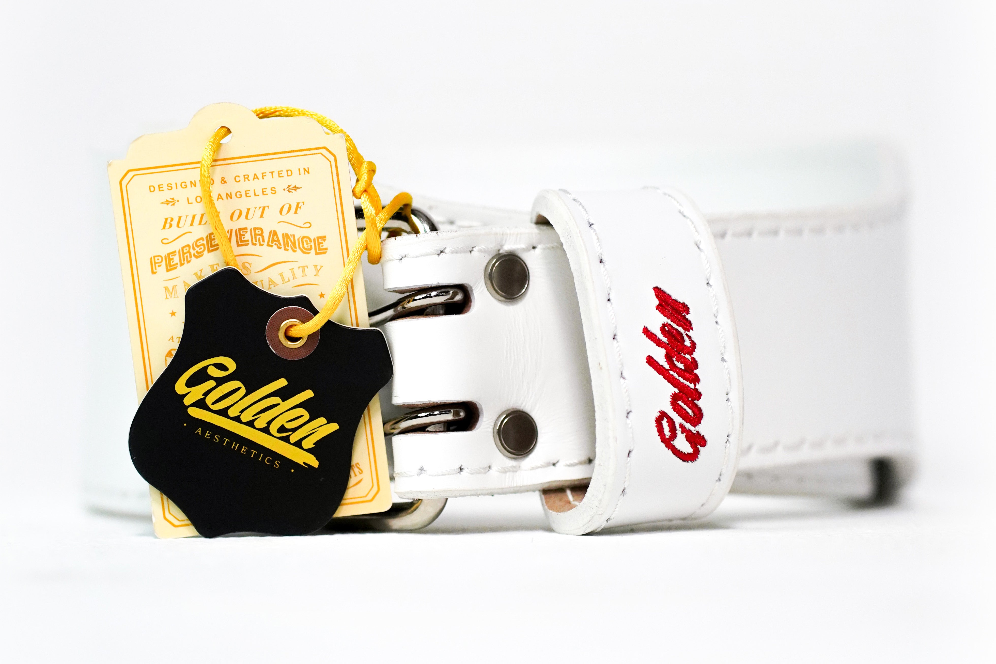 White/Red Classic GA Leather Weightlifting Belt