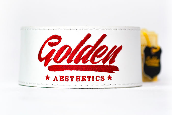 White/Red Classic GA Leather Weightlifting Belt