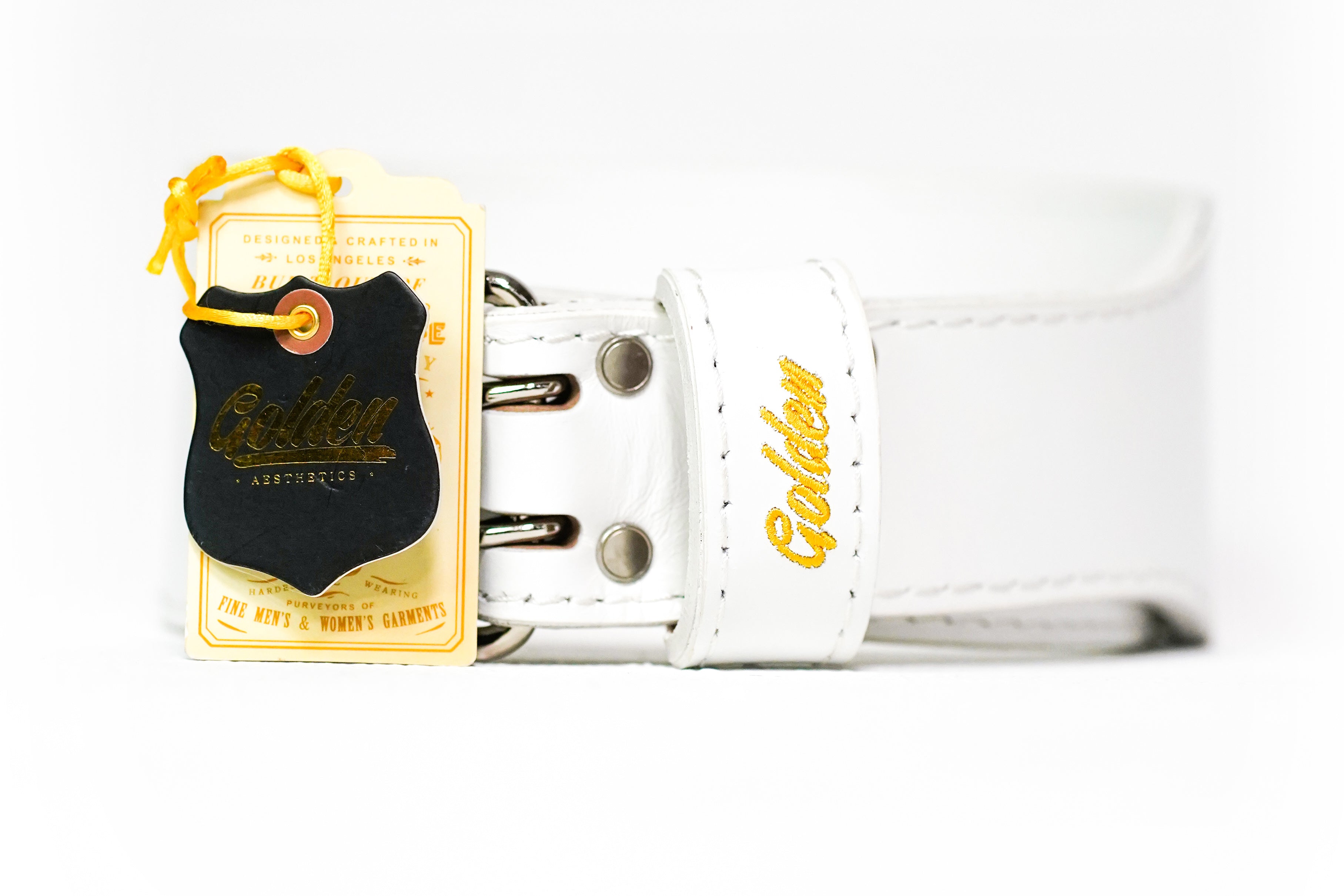 White/Gold Classic GA Leather Weightlifting Belt