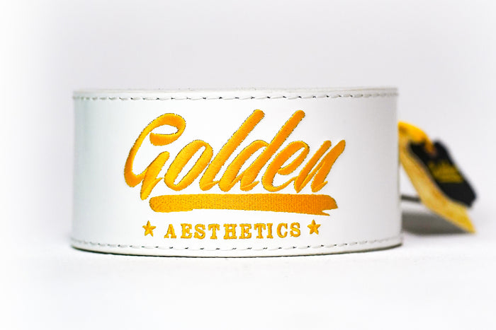 White/Gold Classic GA Leather Weightlifting Belt