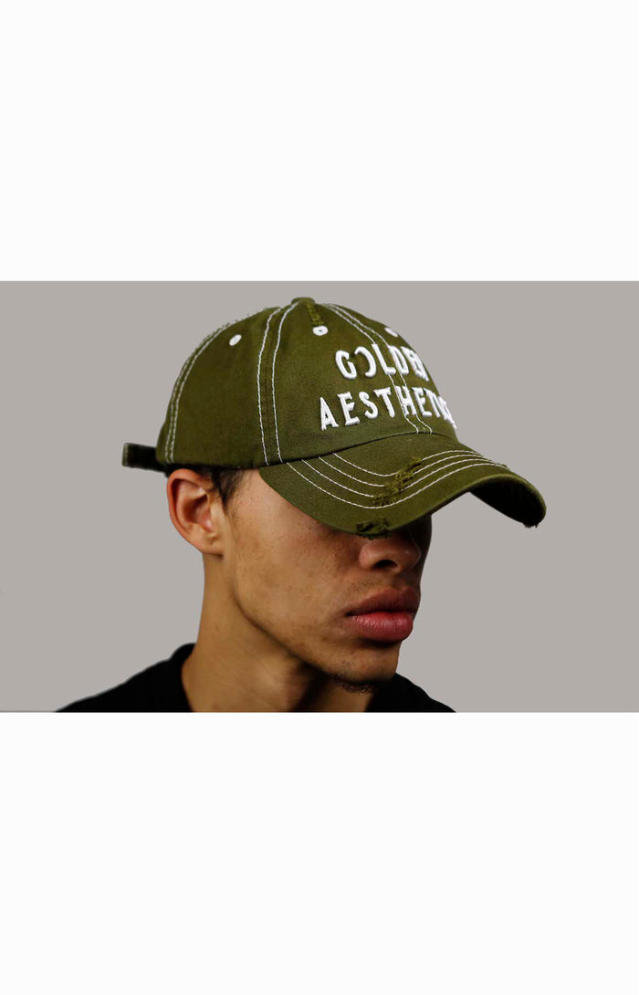 Men's Golden Distressed Denim Cap - Green/White | Golden Aesthetics - Golden Aesthetics
